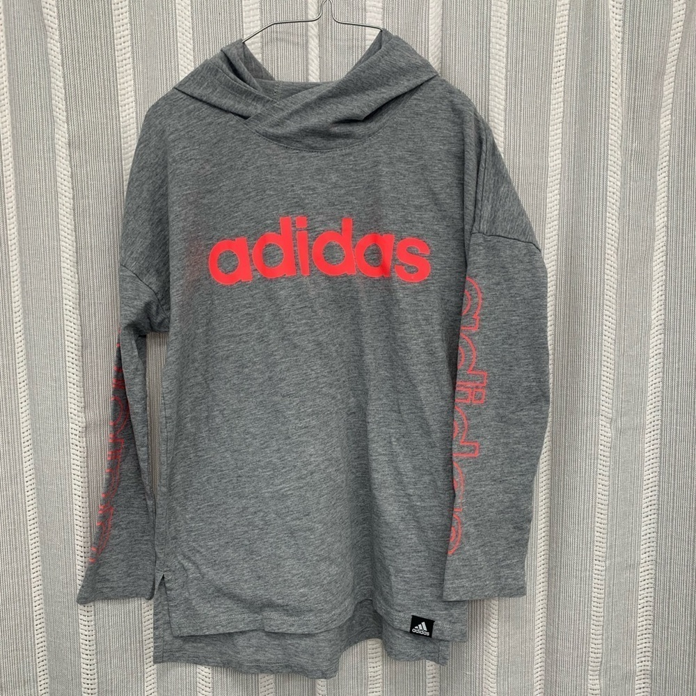 Adidas‎ Lightweight Hoodie Shirt Long Sleeve Kids Gray Size M (10/12) EUC